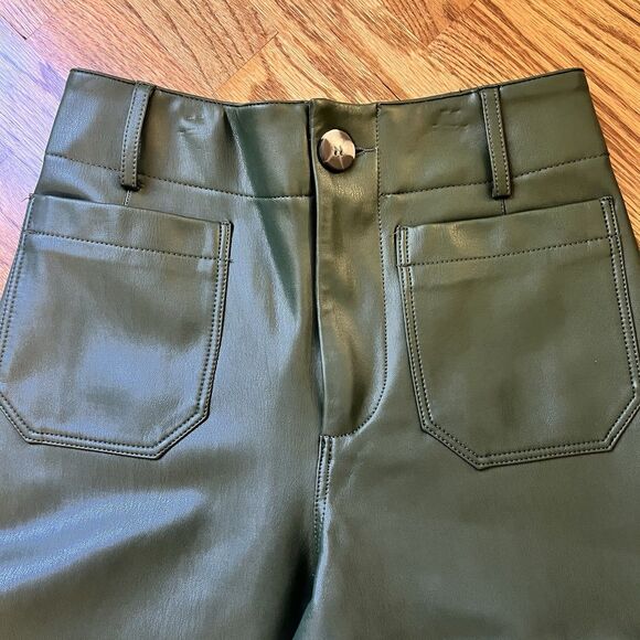 The Colette Faux-Leather Crop Wide-Leg Pants by Maeve Sz25P Forest Green Anthro - Picture 5 of 15